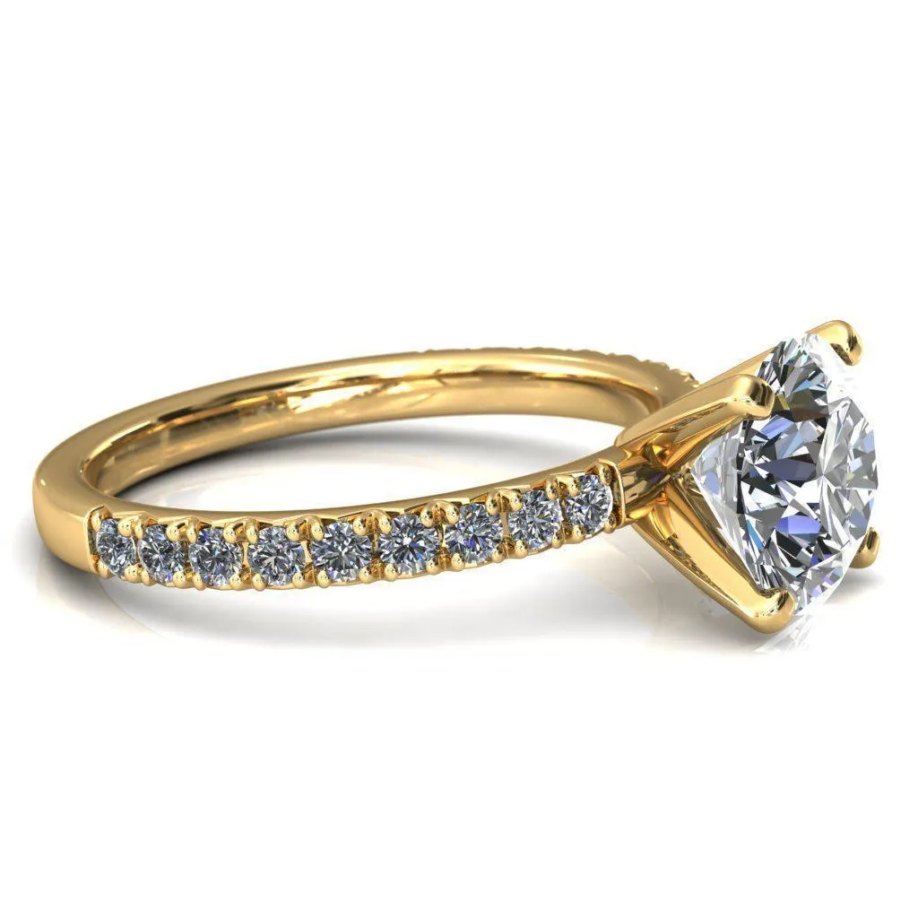 Nefili Round Center Stone 4 Prong 5/8 Eternity Diamond French Pave Engagement Ring
