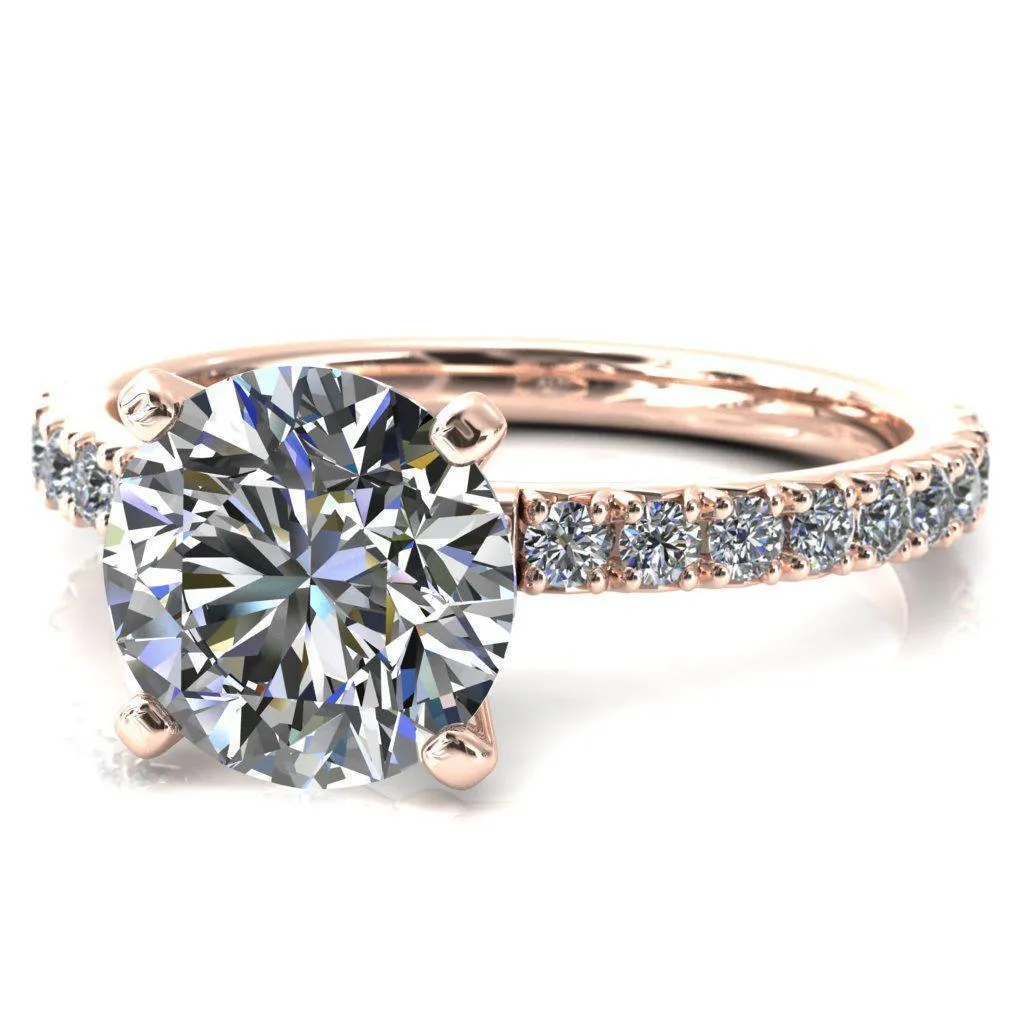 Nefili Round Center Stone 4 Prong 5/8 Eternity Diamond French Pave Engagement Ring