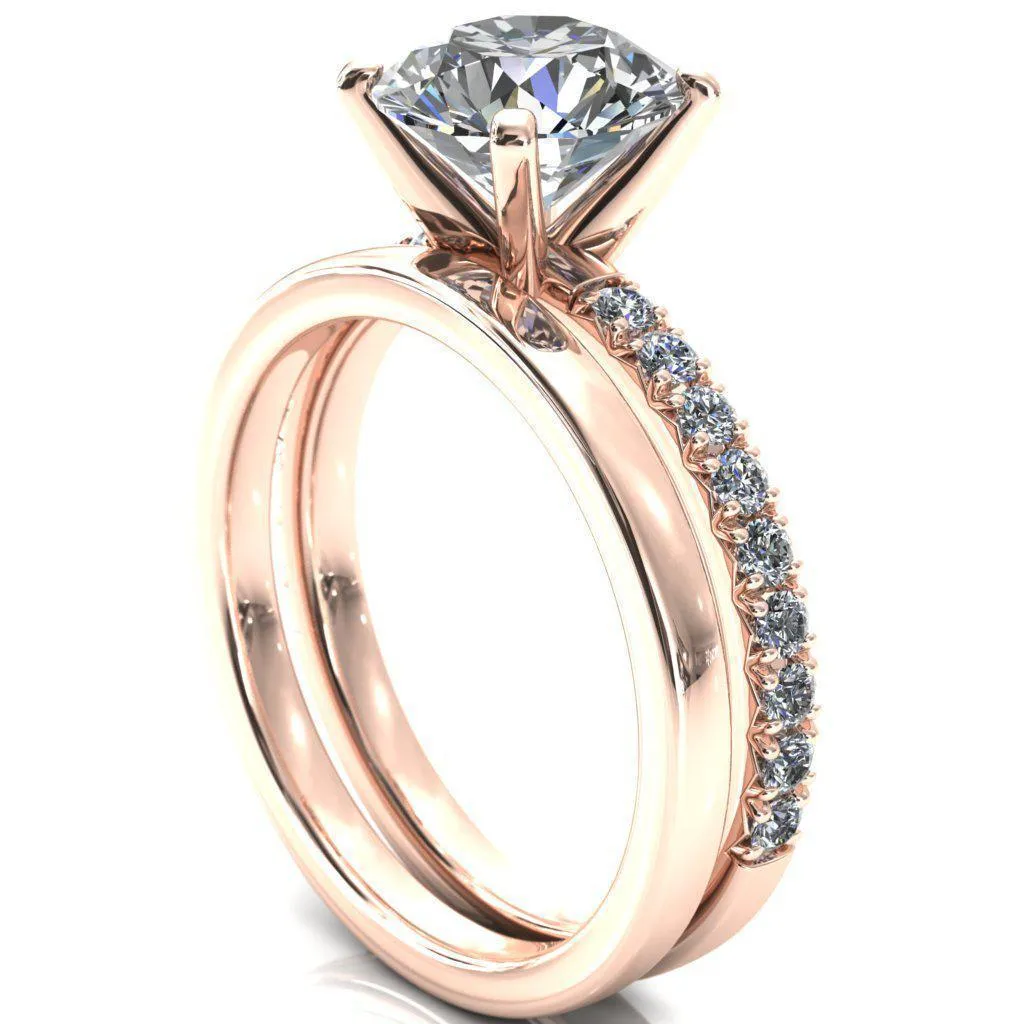 Nefili Round Center Stone 4 Prong 5/8 Eternity Diamond French Pave Engagement Ring