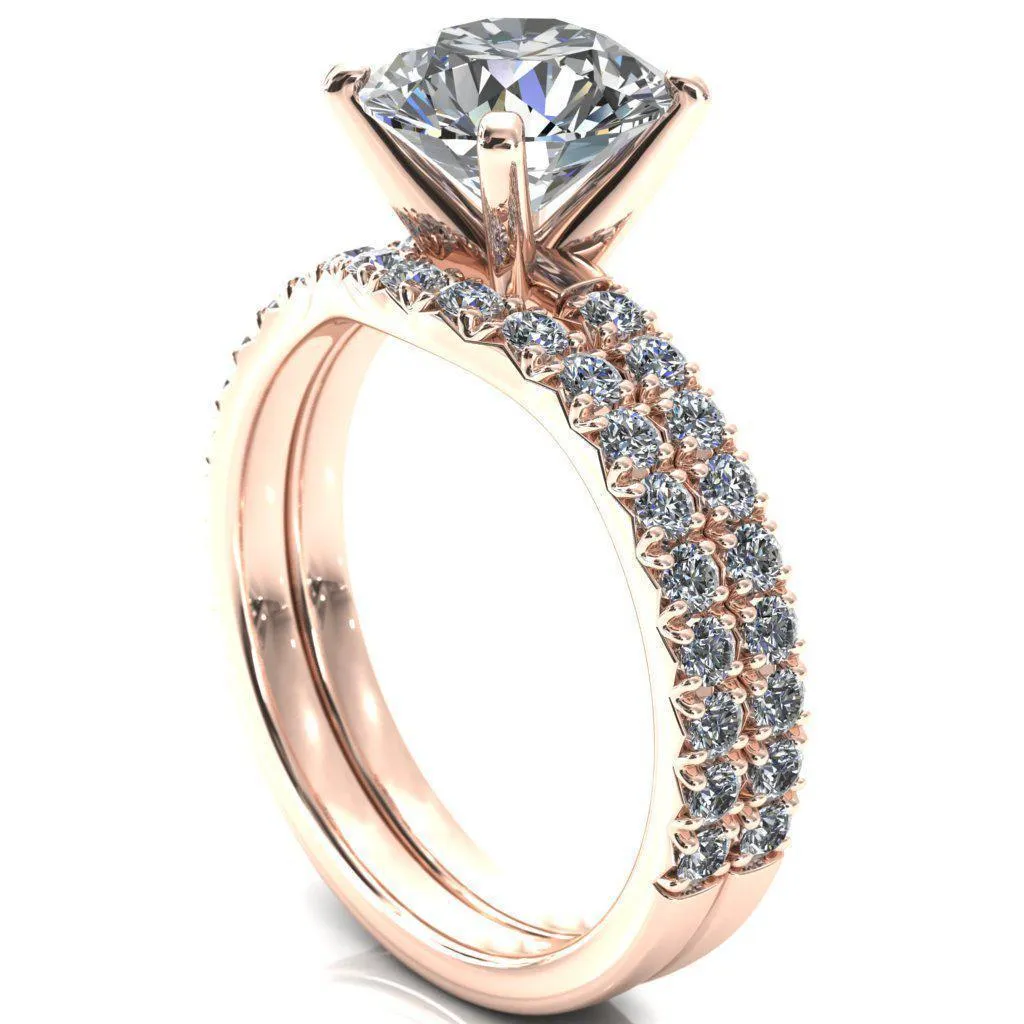 Nefili Round Center Stone 4 Prong 5/8 Eternity Diamond French Pave Engagement Ring
