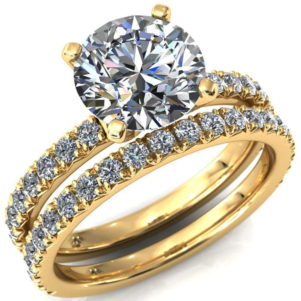 Nefili Round Center Stone 4 Prong 5/8 Eternity Diamond French Pave Engagement Ring