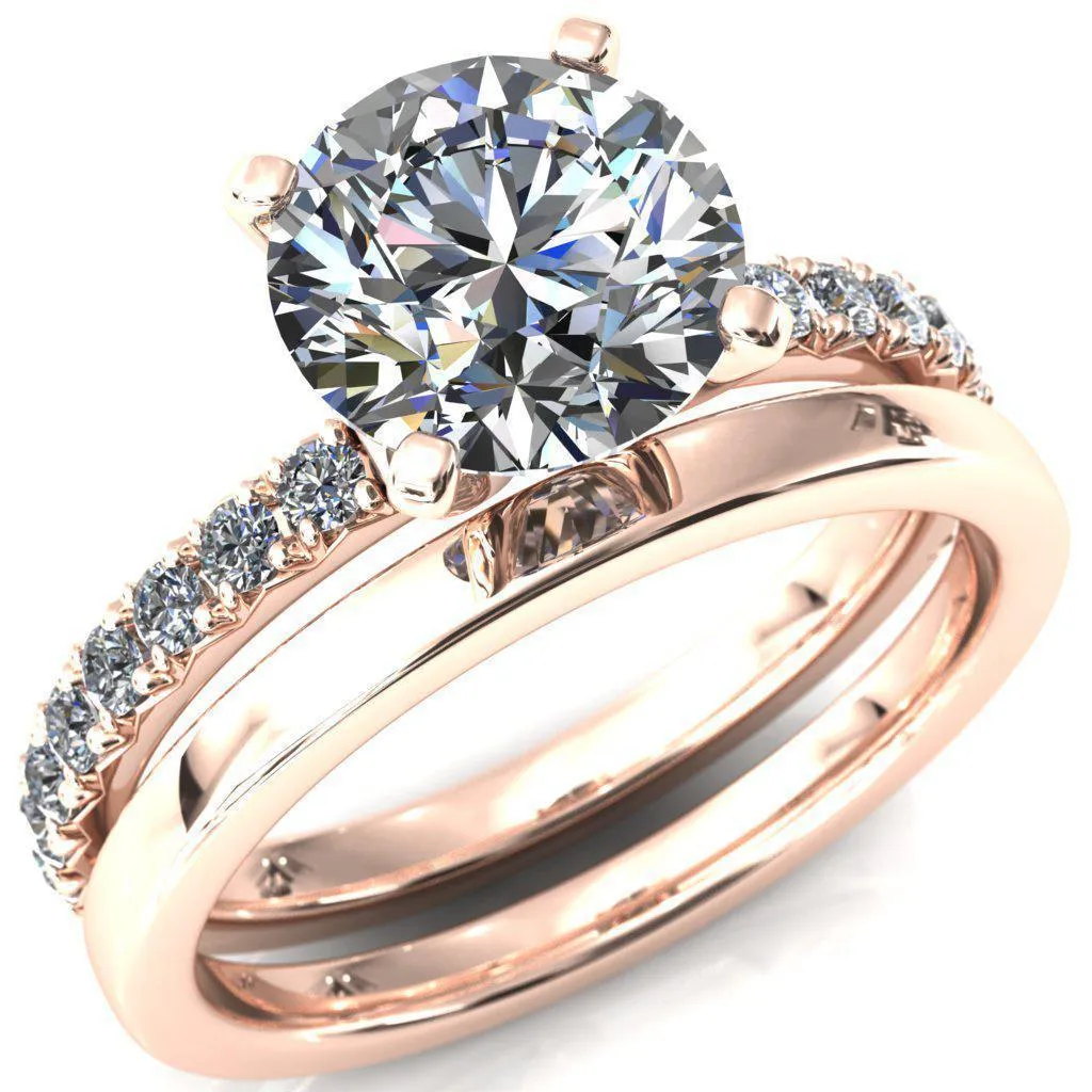Nefili Round Center Stone 4 Prong 5/8 Eternity Diamond French Pave Engagement Ring