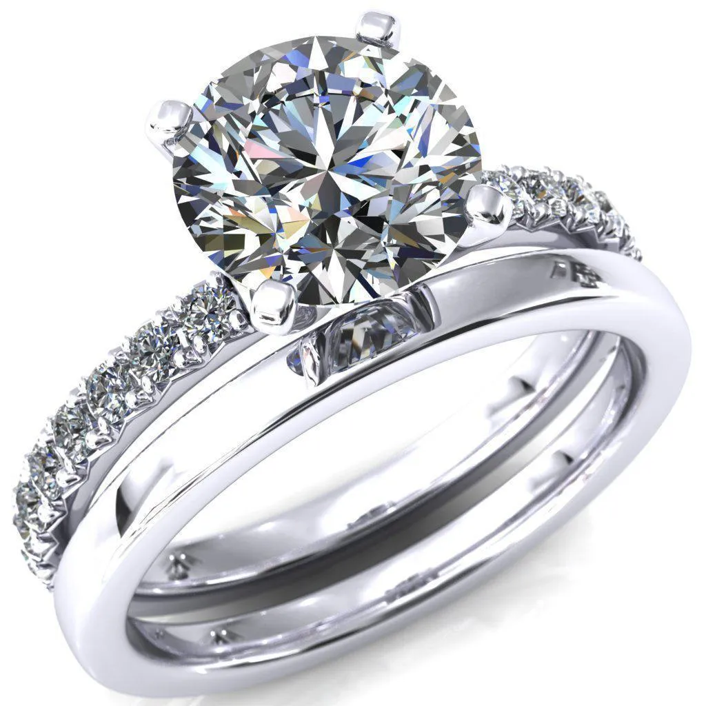Nefili Round Center Stone 4 Prong 5/8 Eternity Diamond French Pave Engagement Ring