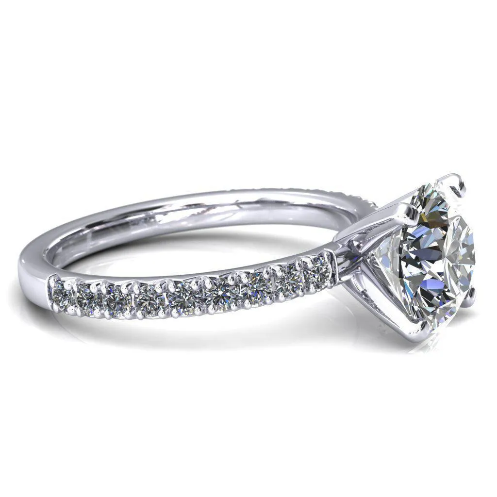 Nefili Round Center Stone 4 Prong 5/8 Eternity Diamond French Pave Engagement Ring