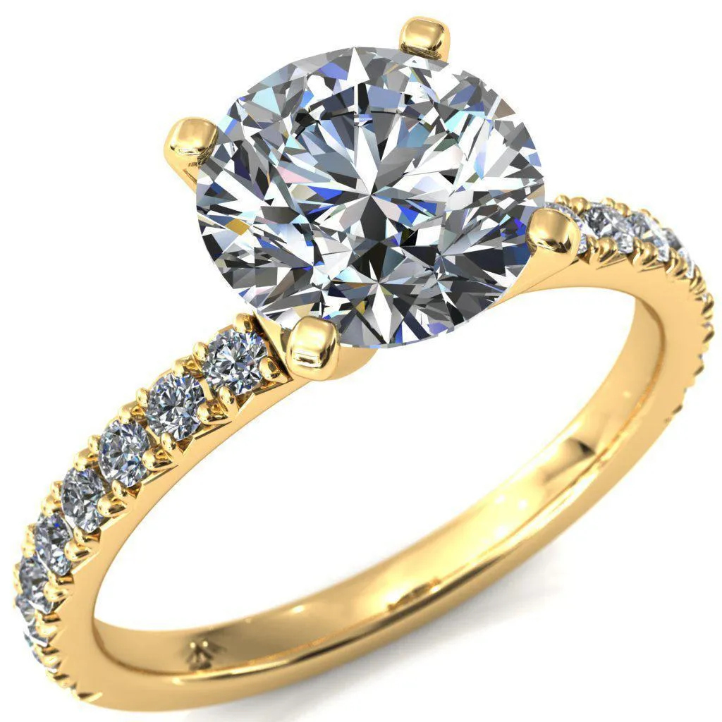 Nefili Round Center Stone 4 Prong 5/8 Eternity Diamond French Pave Engagement Ring