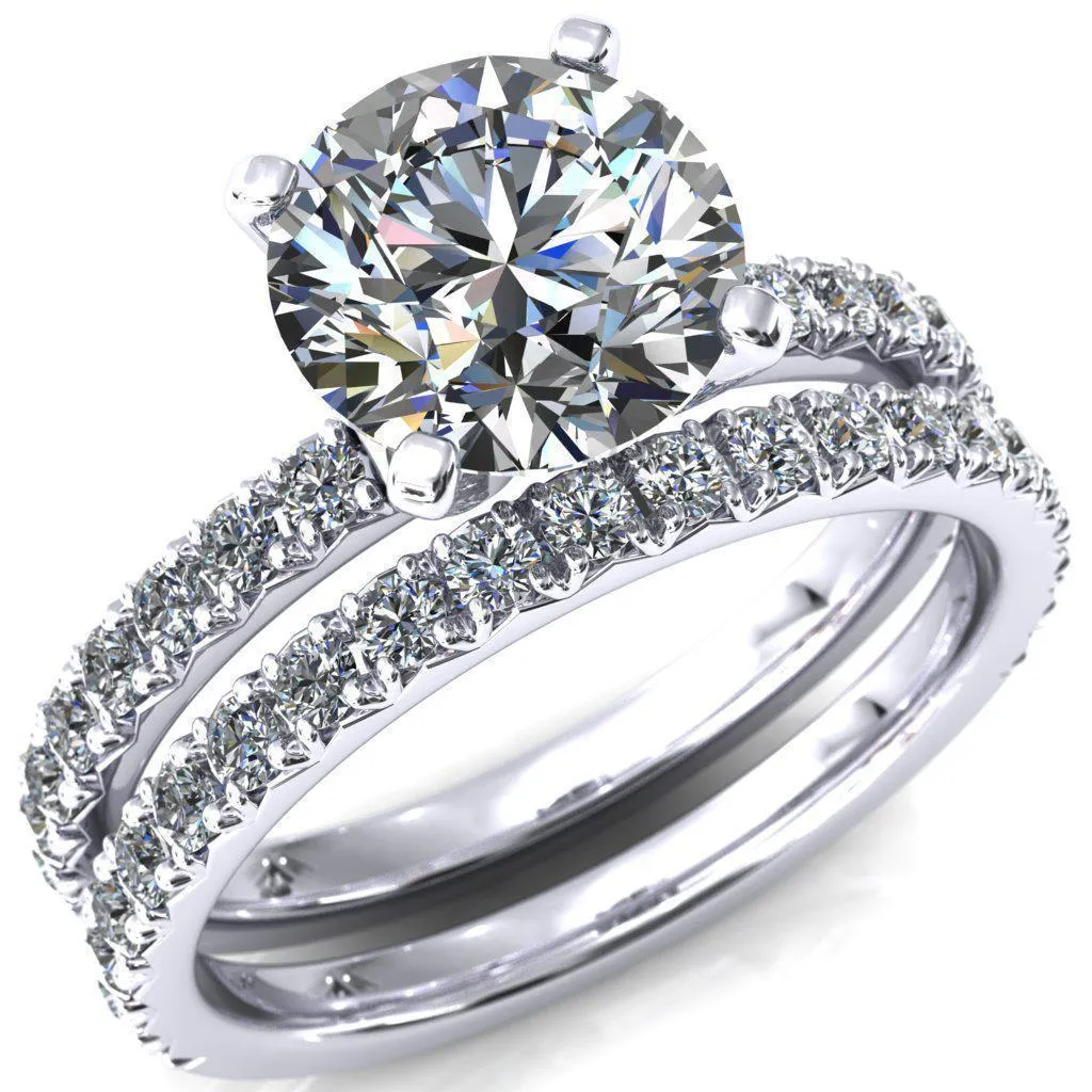 Nefili Round Center Stone 4 Prong 5/8 Eternity Diamond French Pave Engagement Ring
