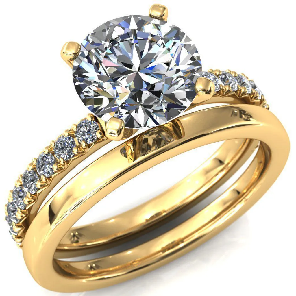 Nefili Round Center Stone 4 Prong 5/8 Eternity Diamond French Pave Engagement Ring