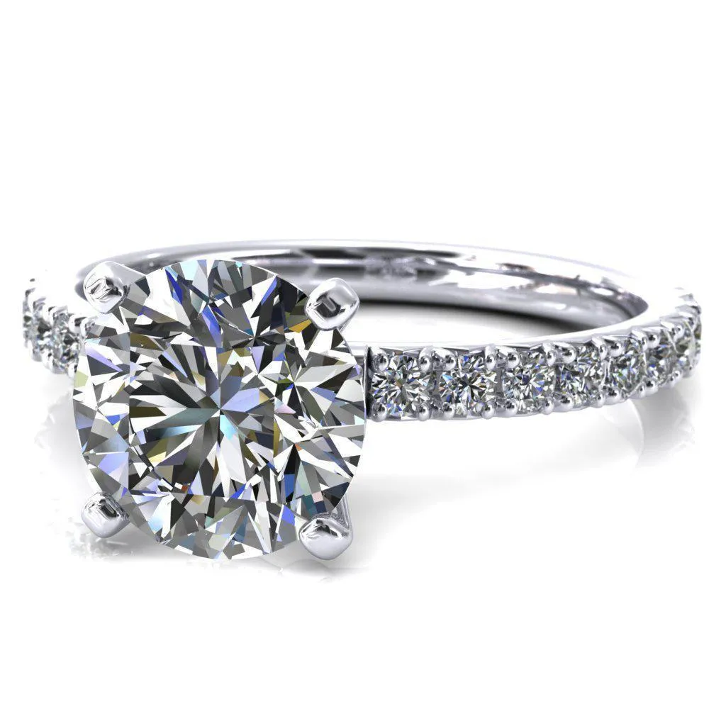 Nefili Round Center Stone 4 Prong 5/8 Eternity Diamond French Pave Engagement Ring