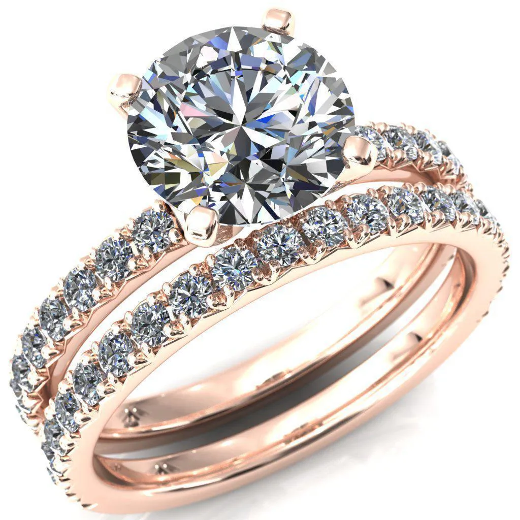 Nefili Round Center Stone 4 Prong 5/8 Eternity Diamond French Pave Engagement Ring