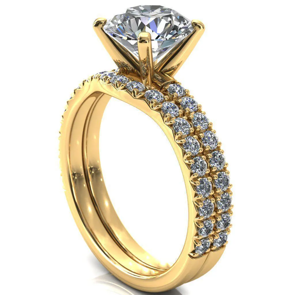 Nefili Round Center Stone 4 Prong 5/8 Eternity Diamond French Pave Engagement Ring