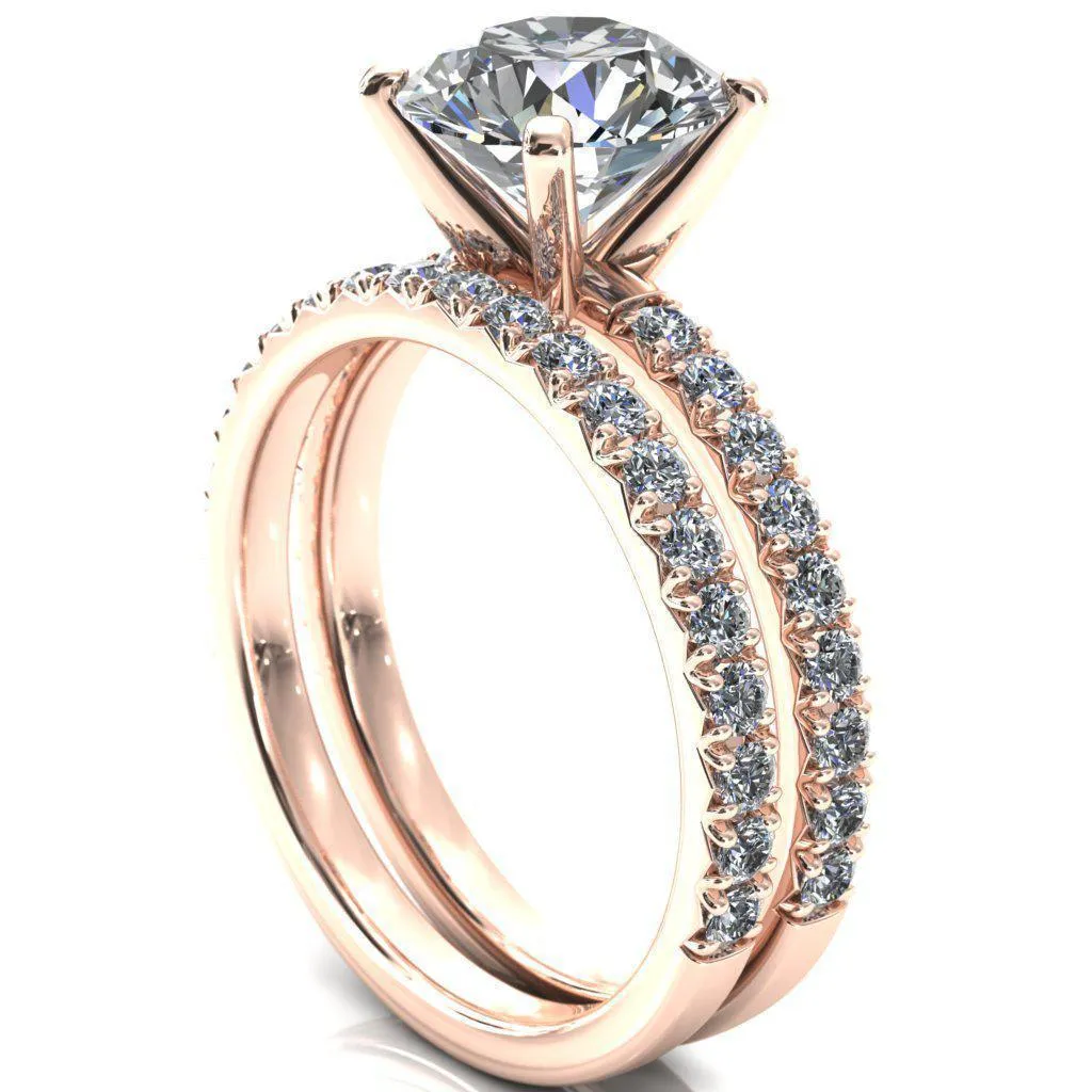 Nefili Round Center Stone 4 Prong 5/8 Eternity Diamond French Pave Engagement Ring