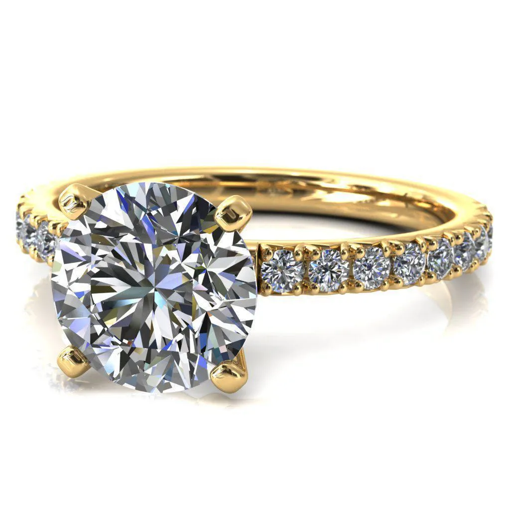 Nefili Round Center Stone 4 Prong 5/8 Eternity Diamond French Pave Engagement Ring