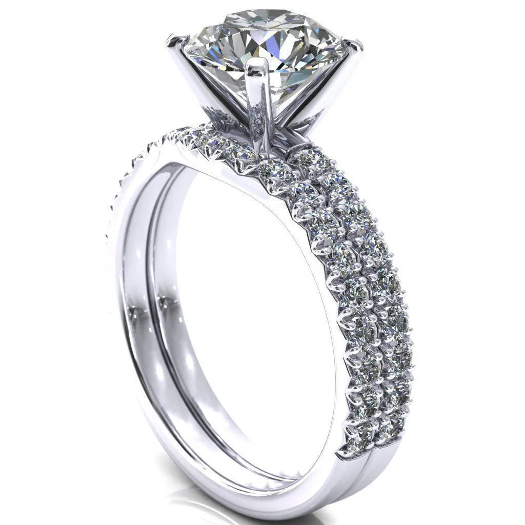Nefili Round Center Stone 4 Prong 5/8 Eternity Diamond French Pave Engagement Ring