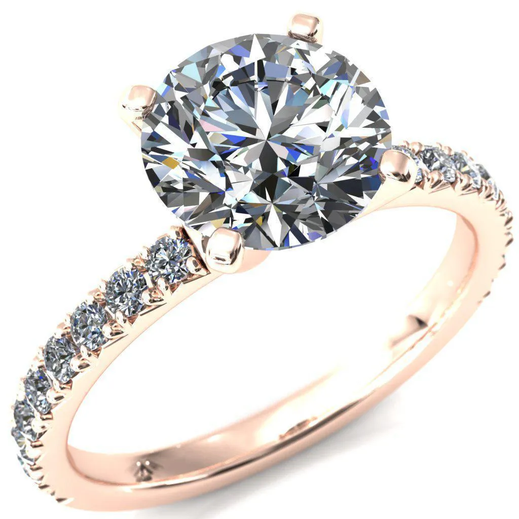 Nefili Round Center Stone 4 Prong 5/8 Eternity Diamond French Pave Engagement Ring