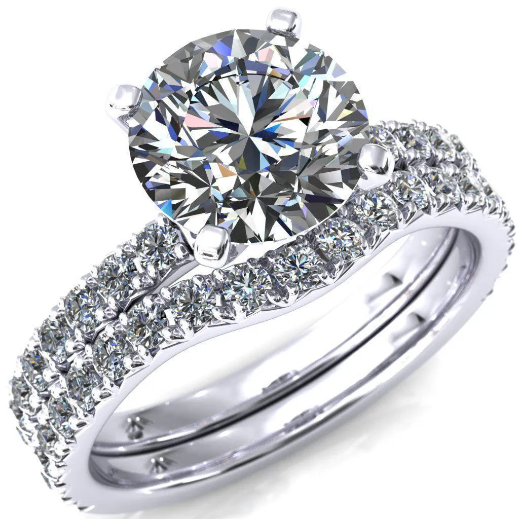 Nefili Round Center Stone 4 Prong 5/8 Eternity Diamond French Pave Engagement Ring
