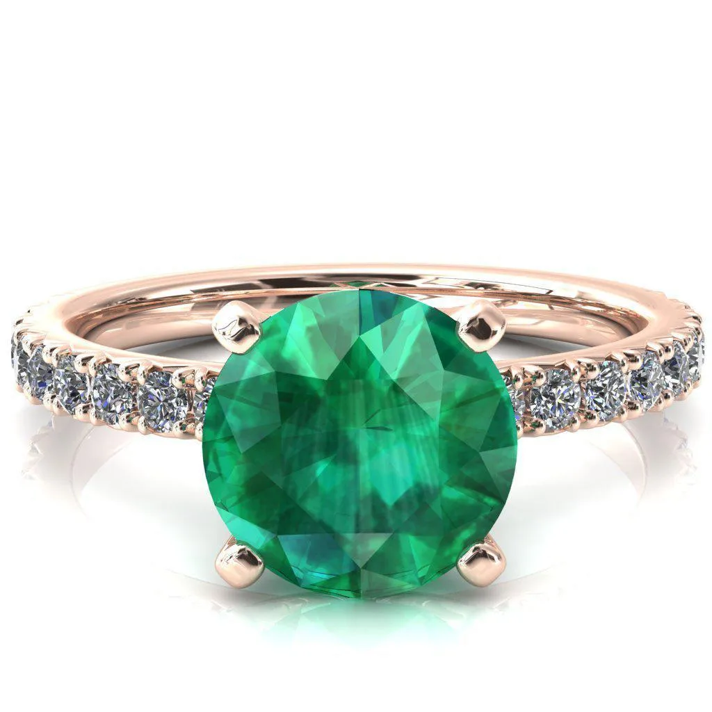 Nefili Round Emerald 4 Prong 5/8 Eternity Diamond French Pave Engagement Ring