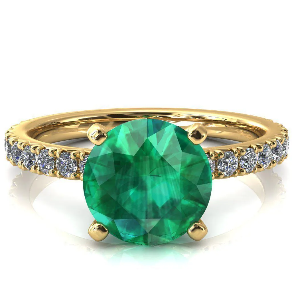 Nefili Round Emerald 4 Prong 5/8 Eternity Diamond French Pave Engagement Ring