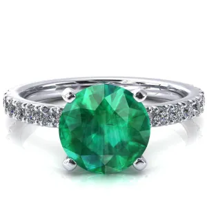 Nefili Round Emerald 4 Prong 5/8 Eternity Diamond French Pave Engagement Ring