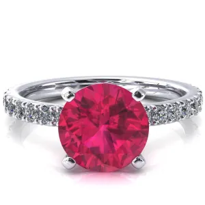 Nefili Round Ruby 4 Prong 5/8 Eternity Diamond French Pave Engagement Ring
