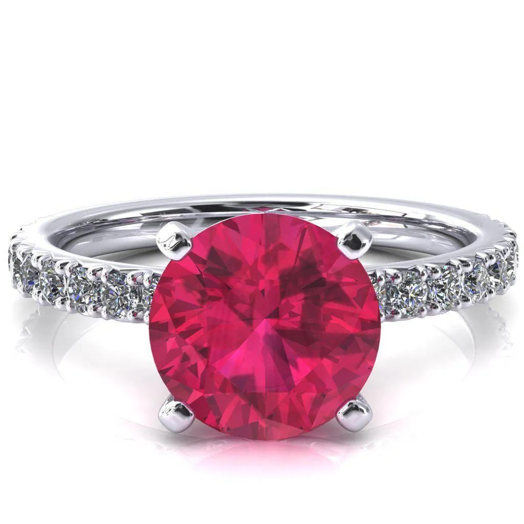 Nefili Round Ruby 4 Prong 5/8 Eternity Diamond French Pave Engagement Ring