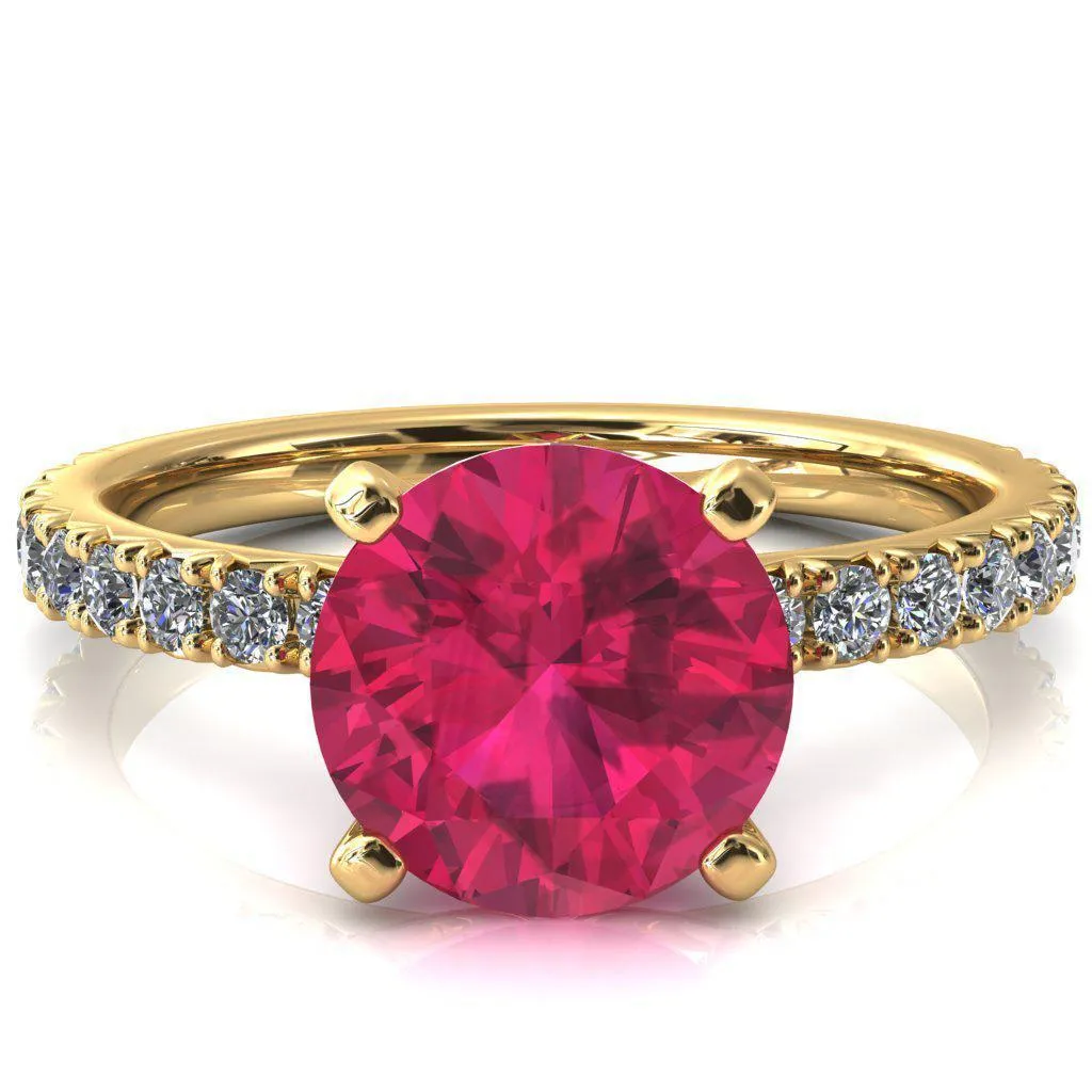 Nefili Round Ruby 4 Prong 5/8 Eternity Diamond French Pave Engagement Ring