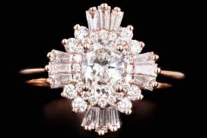 New 14K Rose Gold .48 Carat Oval Diamond Fan Engagement Ring