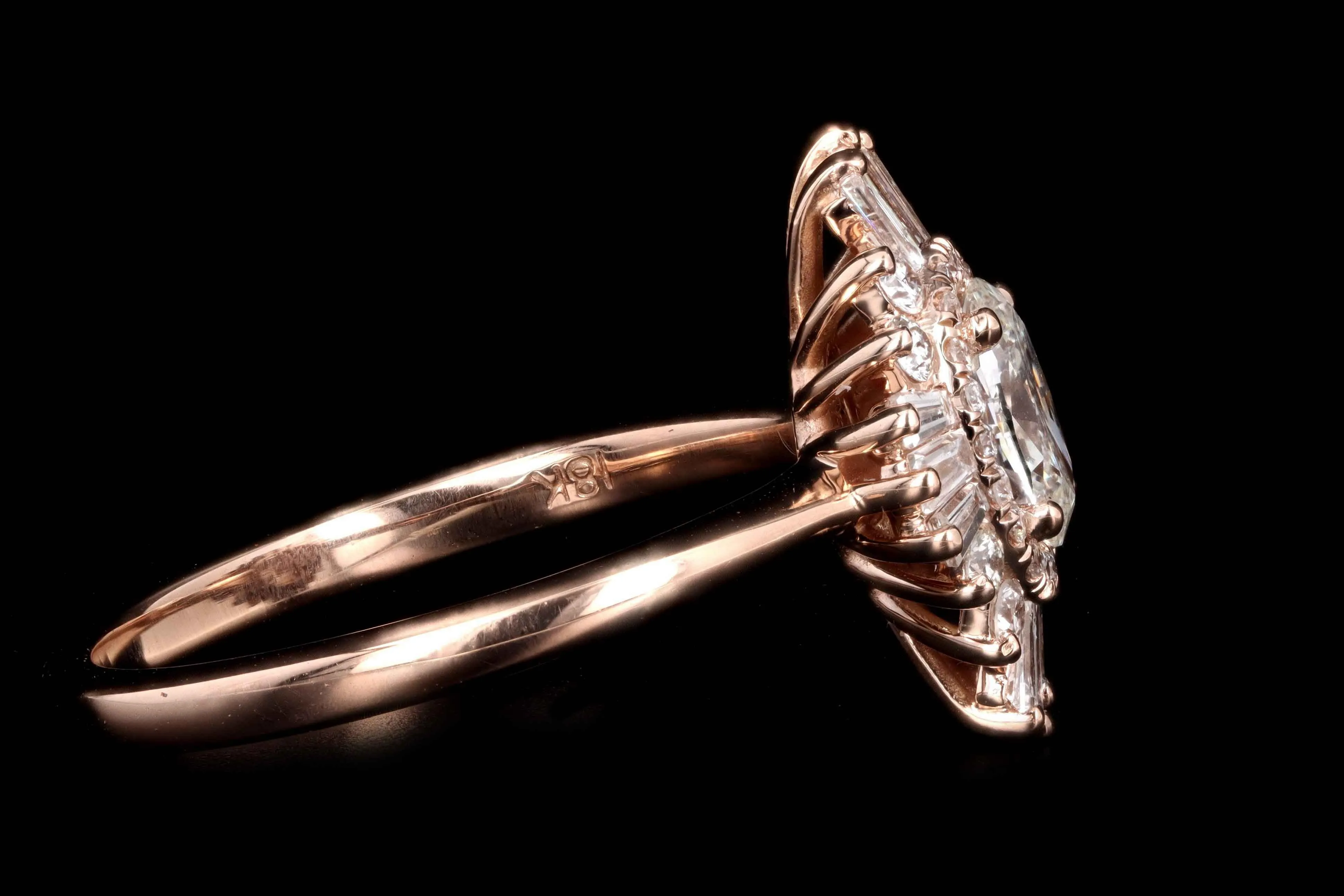 New 14K Rose Gold .48 Carat Oval Diamond Fan Engagement Ring