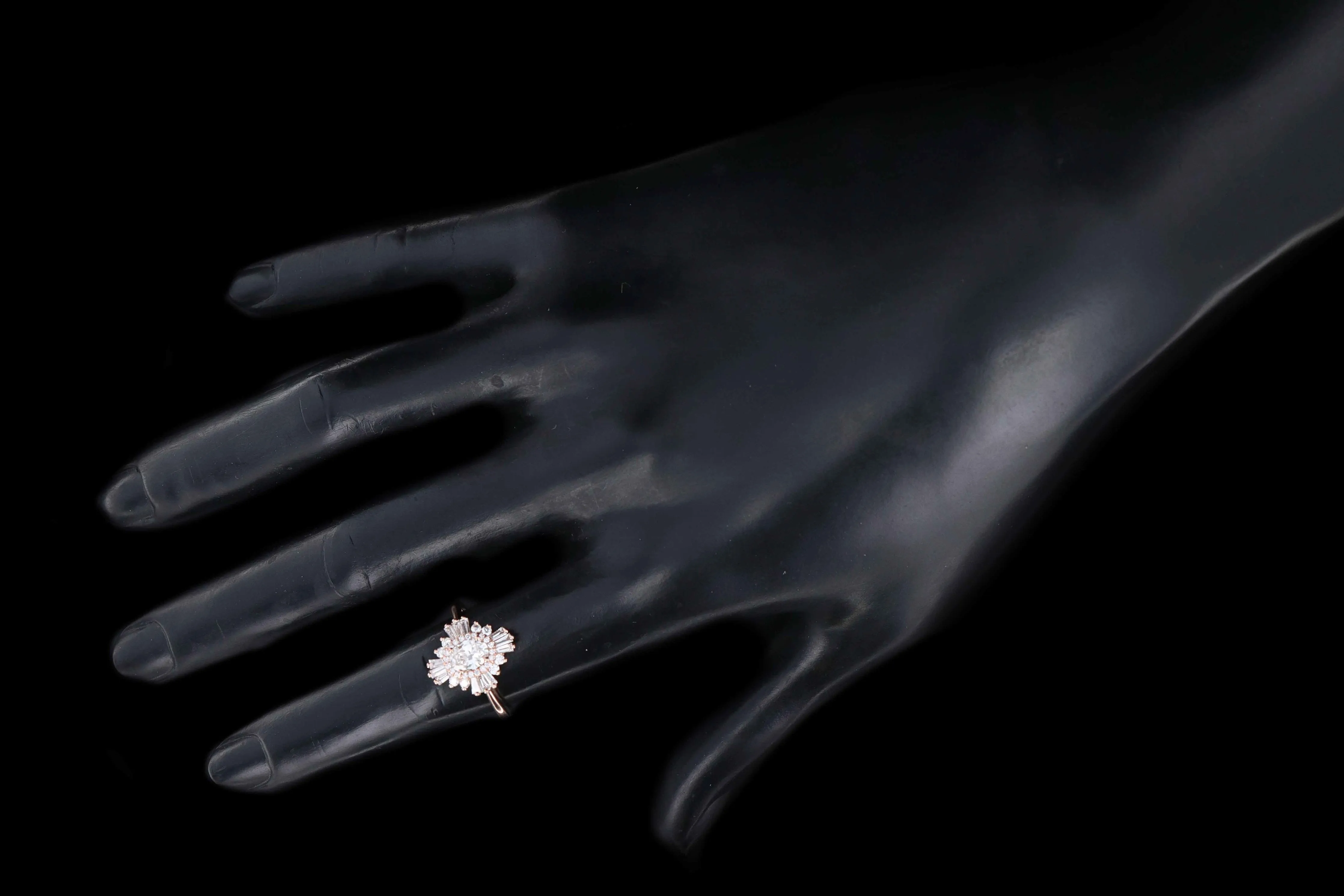 New 14K Rose Gold .48 Carat Oval Diamond Fan Engagement Ring