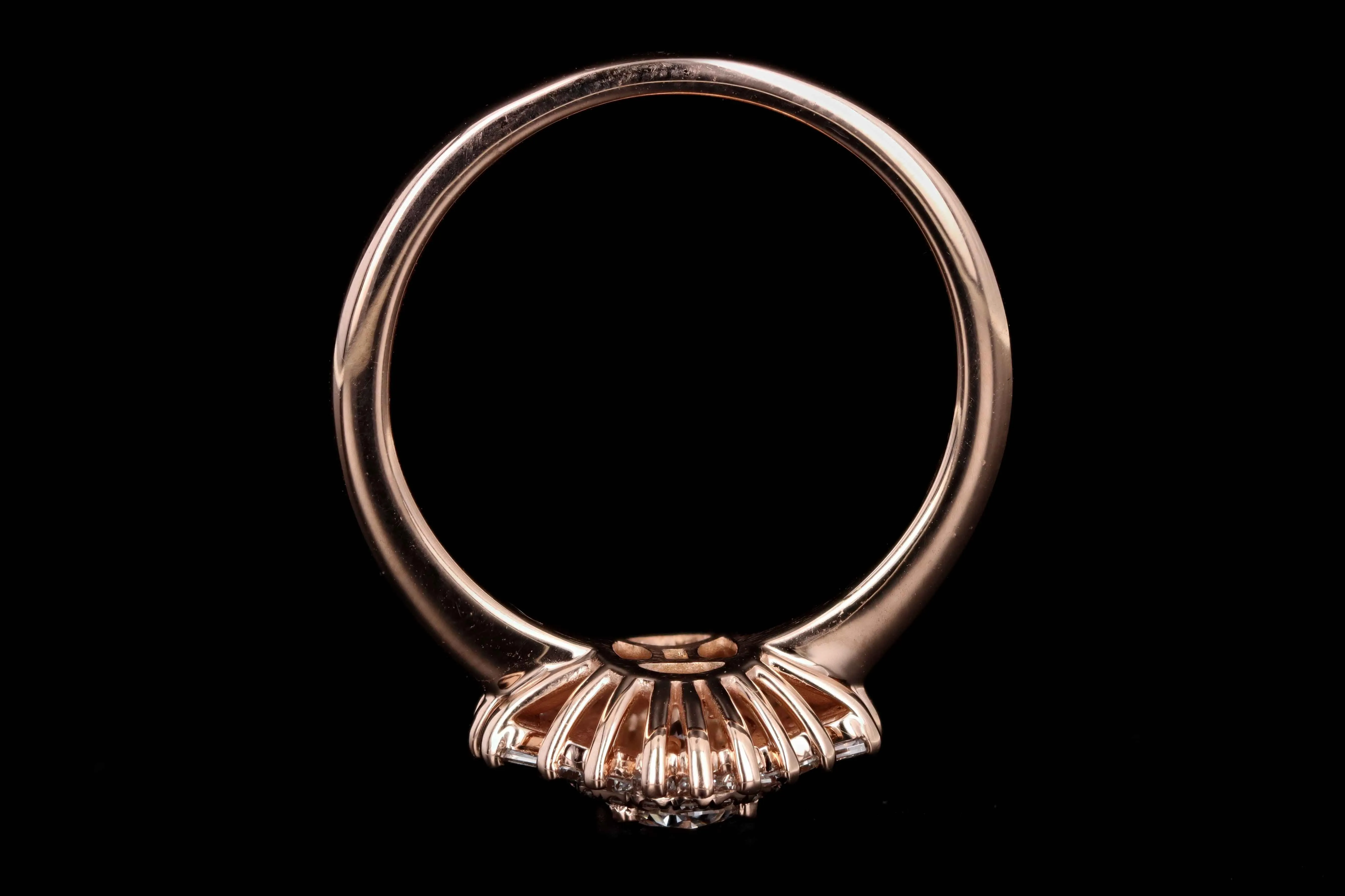 New 14K Rose Gold .48 Carat Oval Diamond Fan Engagement Ring