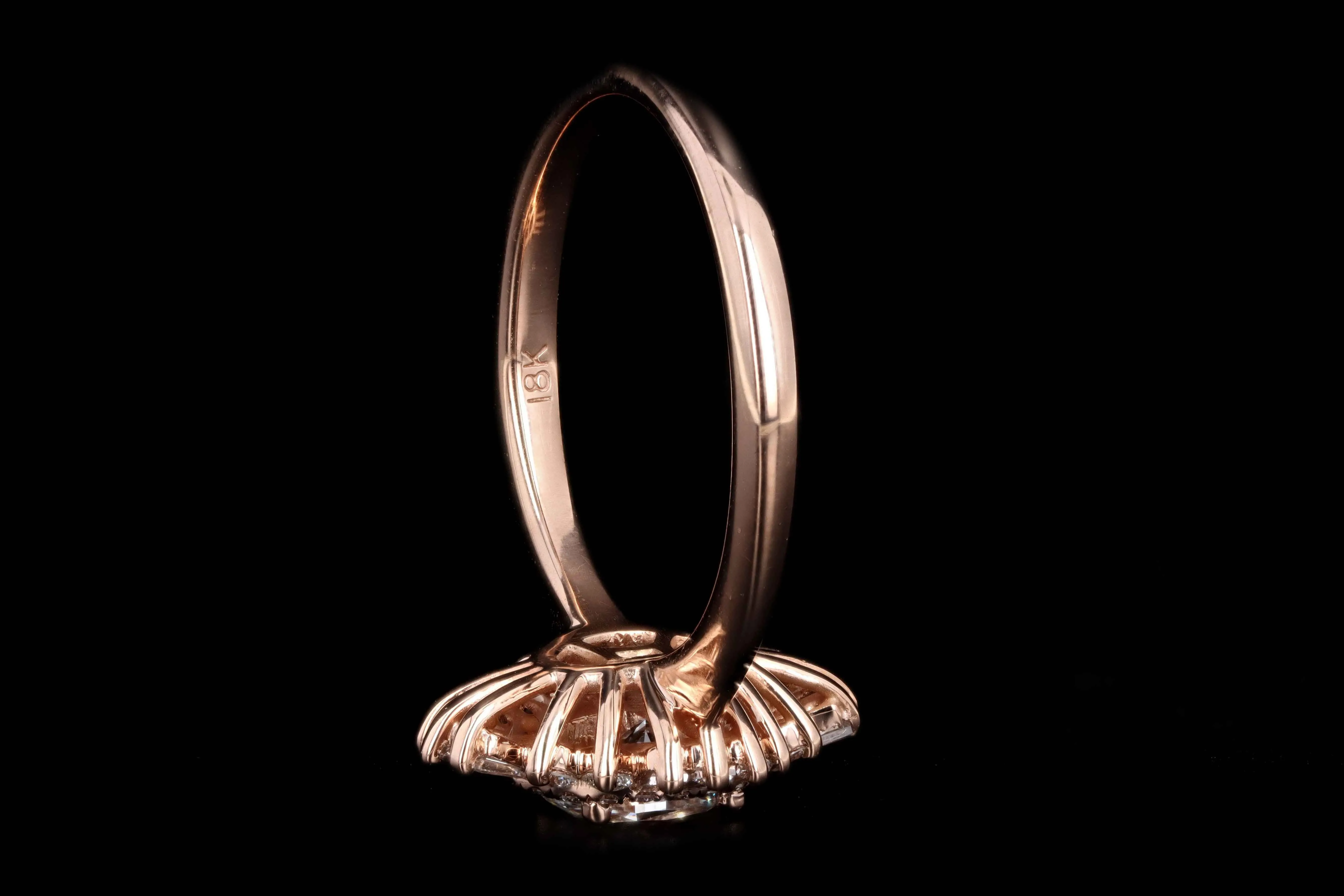 New 14K Rose Gold .48 Carat Oval Diamond Fan Engagement Ring