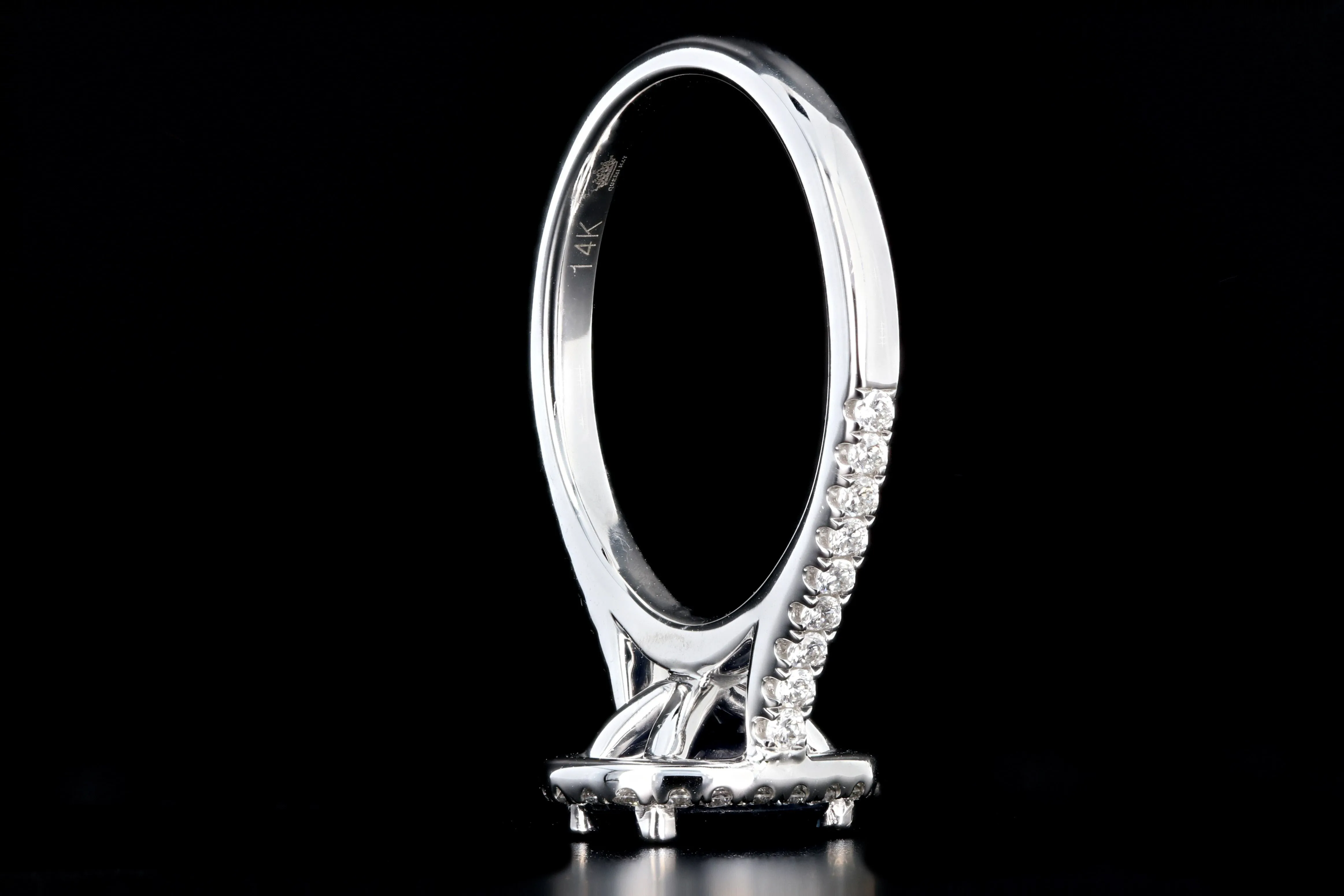 New 14K White Gold 1.58 Carat Oval Cut Sapphire and Diamond Halo Ring