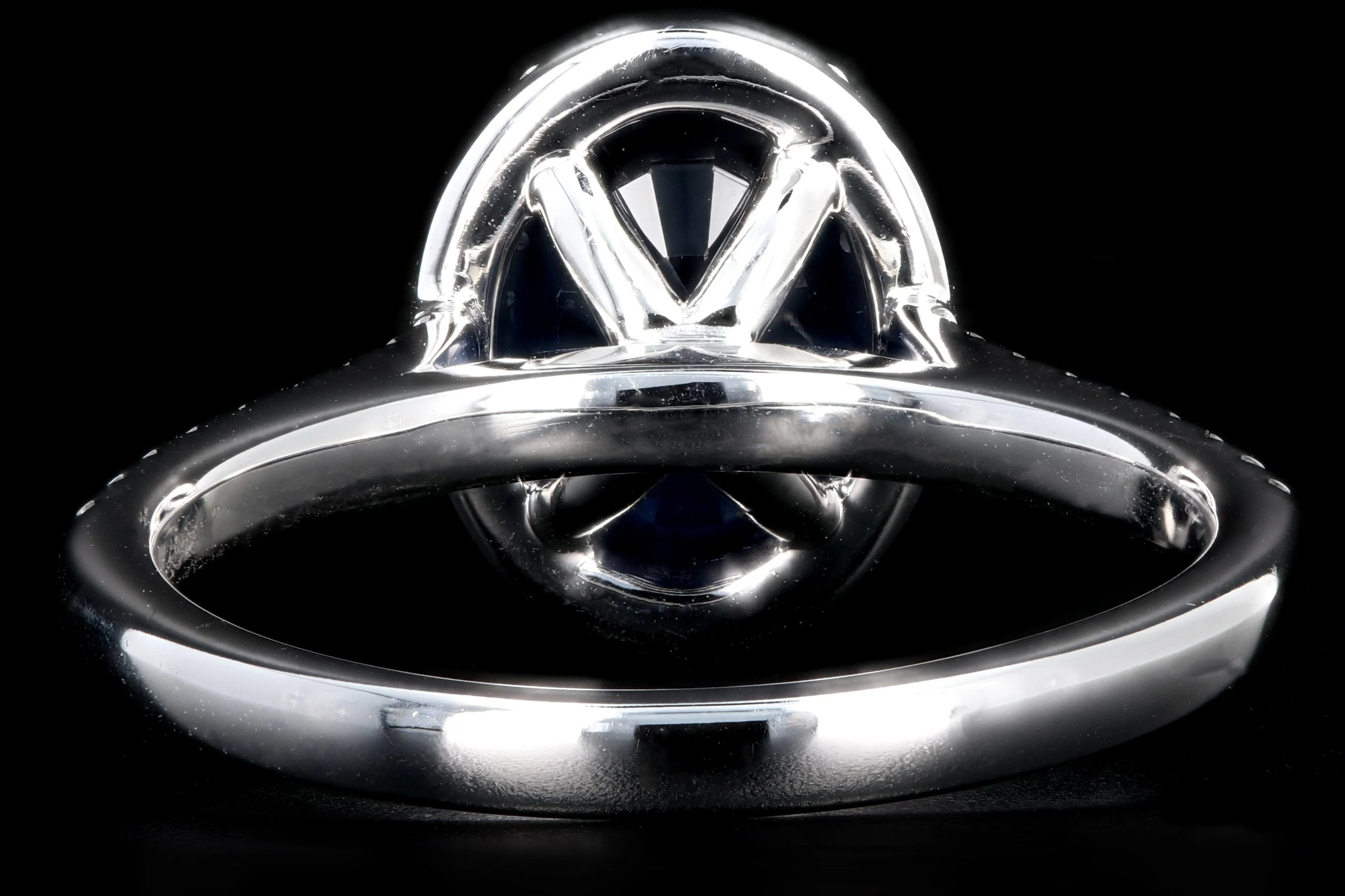 New 14K White Gold 1.58 Carat Oval Cut Sapphire and Diamond Halo Ring