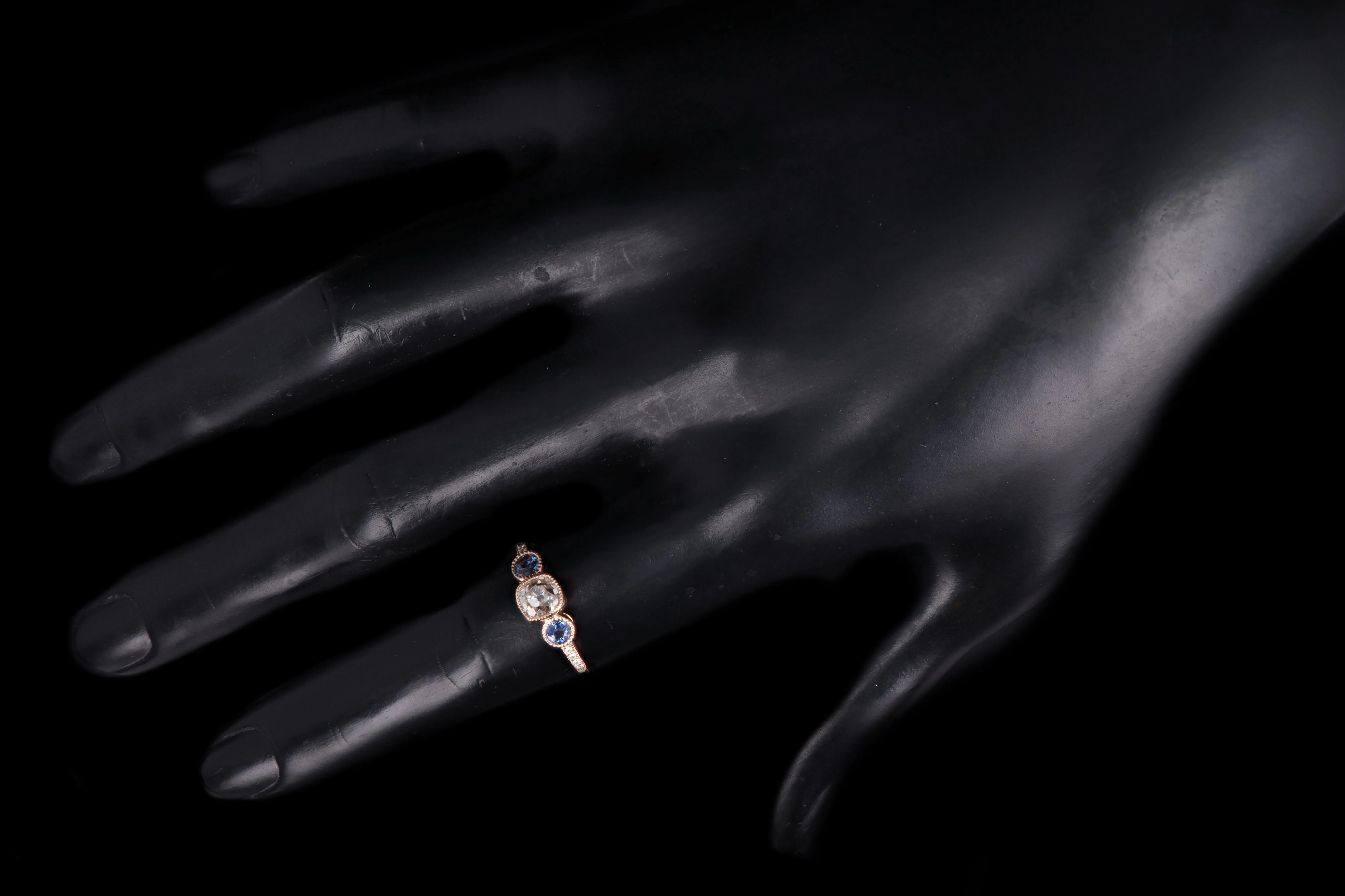 New 18K Rose Gold .81 Carat Old Mine Diamond & Yogo Gulch Sapphire Ring