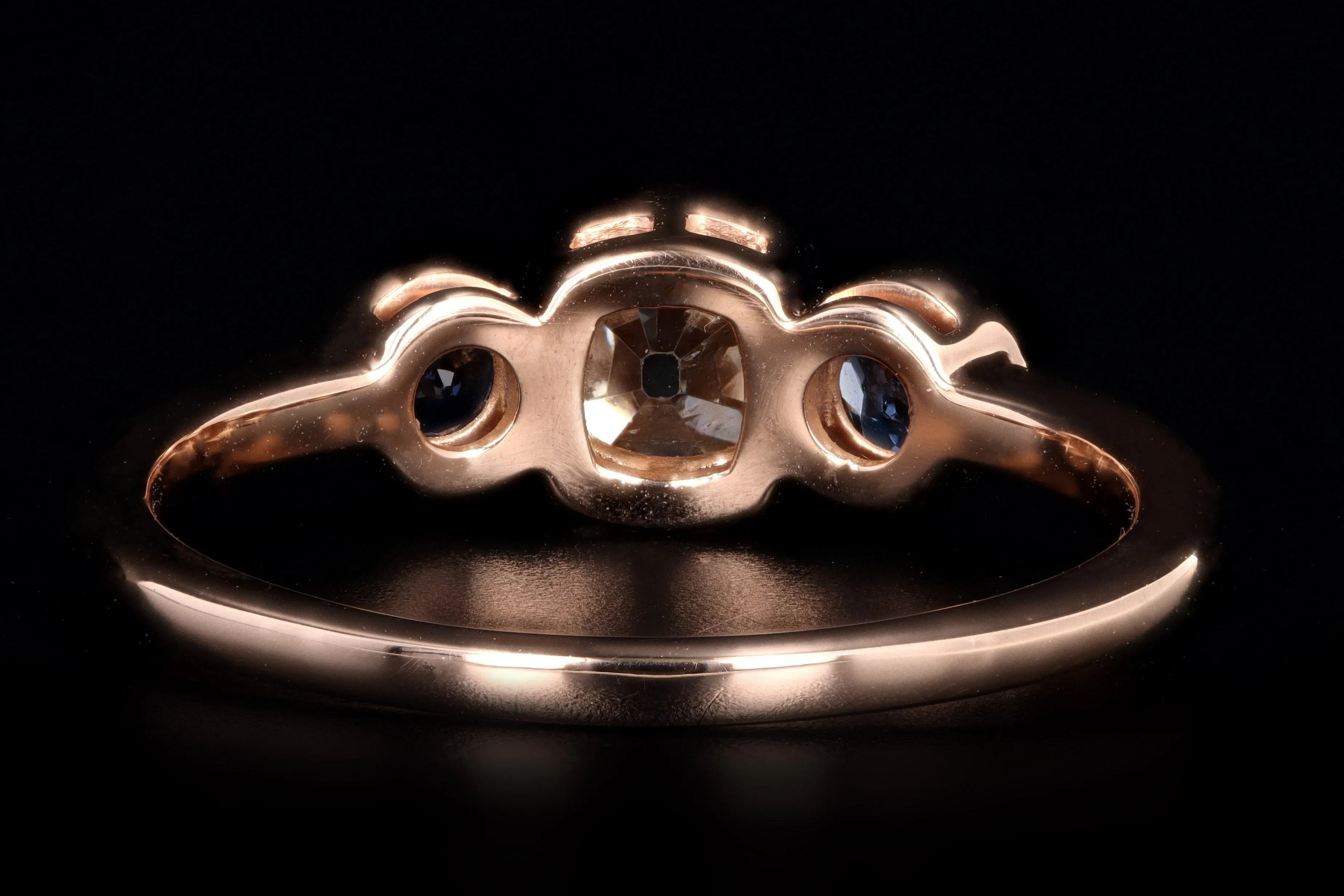 New 18K Rose Gold .81 Carat Old Mine Diamond & Yogo Gulch Sapphire Ring