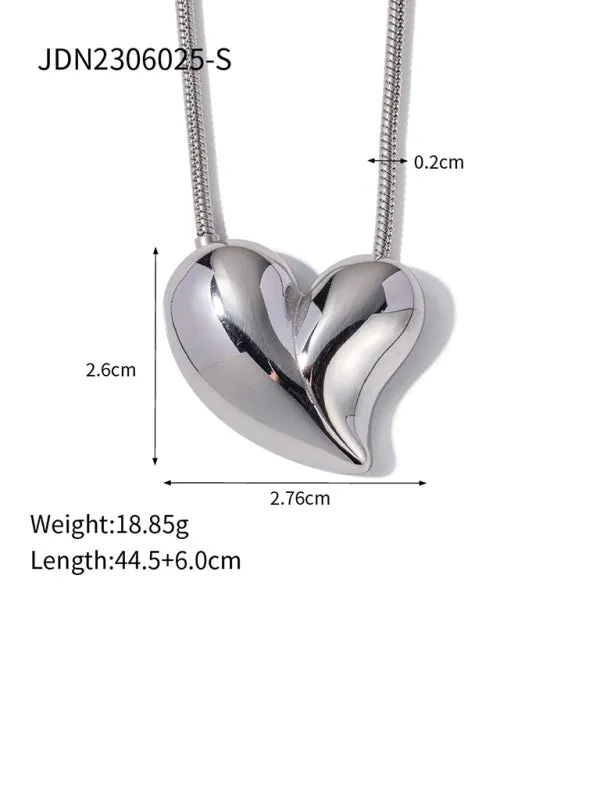 New style simple silver non-fading large heart-shaped earrings/necklace