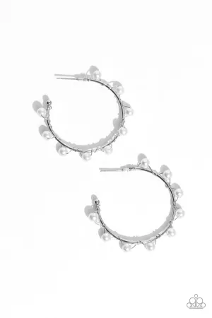 Night at the Gala - White - Pearl Paparazzi Hoop Earrings