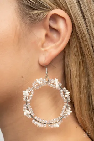 Ocean Surf - White - Shell Hoop Paparazzi Fishhook Earrings