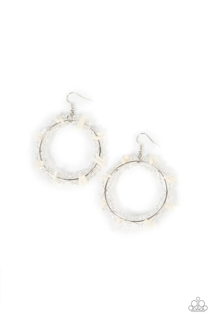 Ocean Surf - White - Shell Hoop Paparazzi Fishhook Earrings