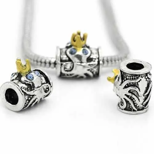 Octopus with Crown Charm European Bead Compatible for Most European Snake Chain Bracelet