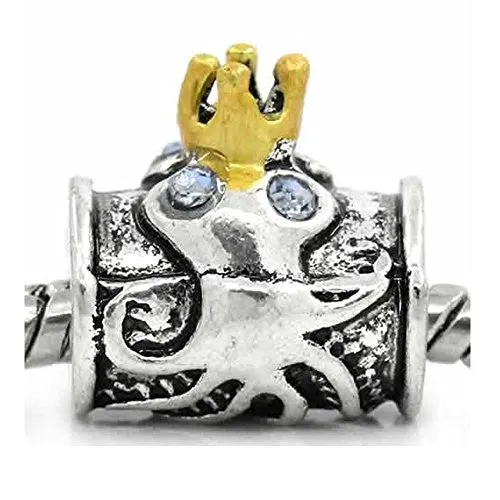 Octopus with Crown Charm European Bead Compatible for Most European Snake Chain Bracelet