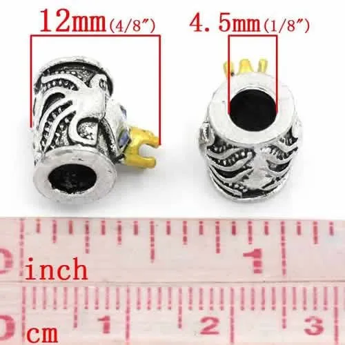 Octopus with Crown Charm European Bead Compatible for Most European Snake Chain Bracelet