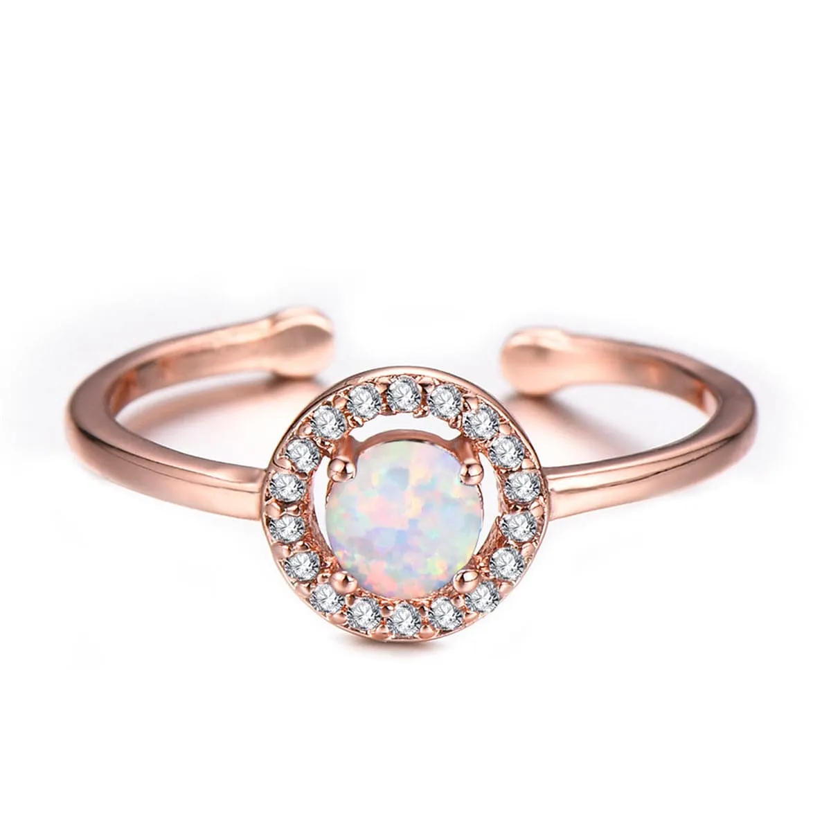 Opal & 18K Rose Gold-Plated Halo Open Ring