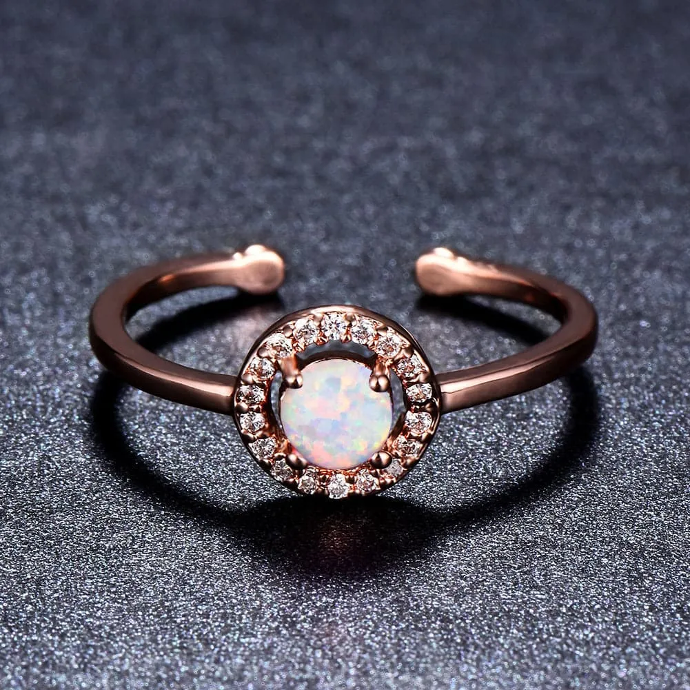 Opal & 18K Rose Gold-Plated Halo Open Ring