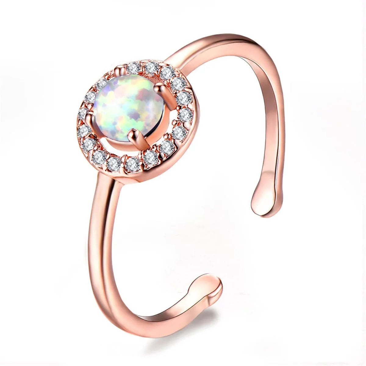 Opal & 18K Rose Gold-Plated Halo Open Ring