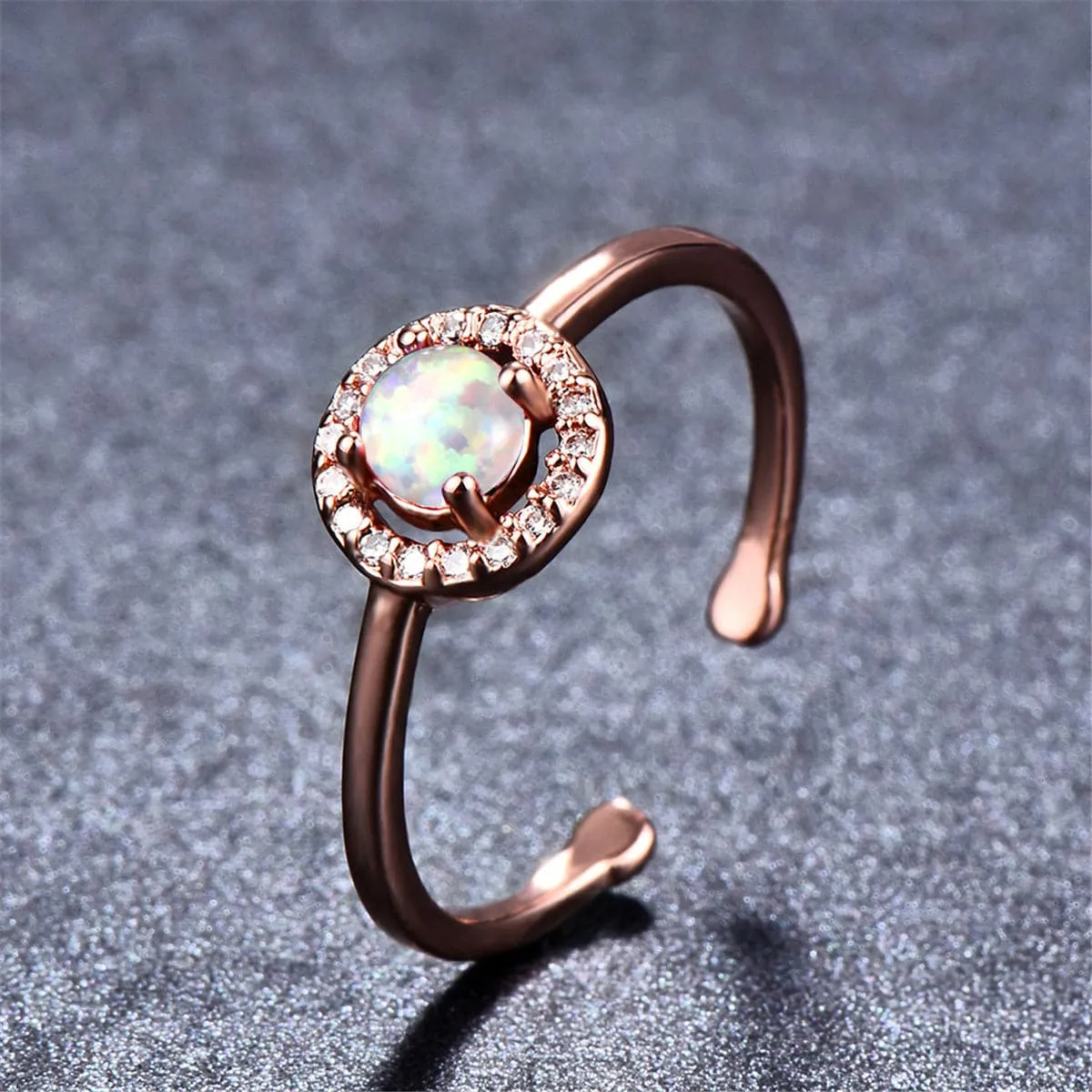 Opal & 18K Rose Gold-Plated Halo Open Ring