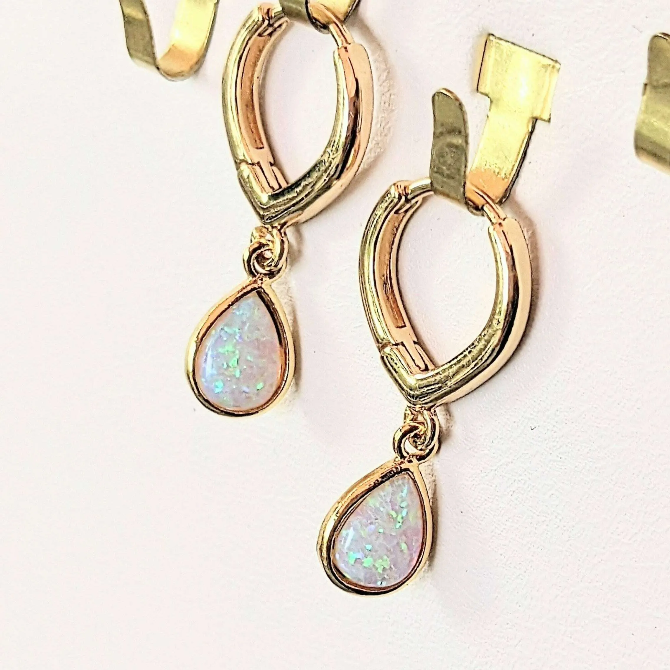 Opal Huggie Hoop earrings, 15mm Hoop Drop, Silver/Gold
