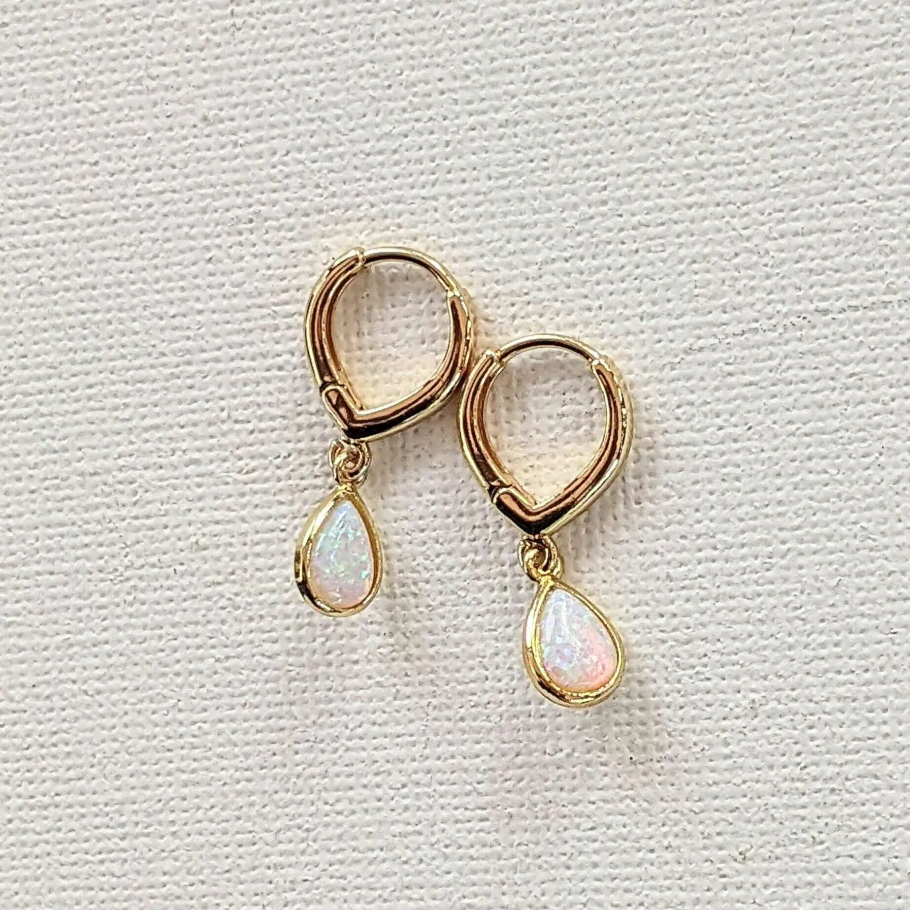 Opal Huggie Hoop earrings, 15mm Hoop Drop, Silver/Gold