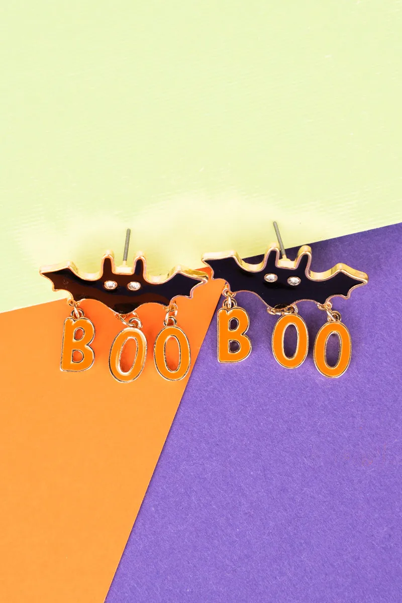 Orange and Black Charming Boo Bat Earrings
