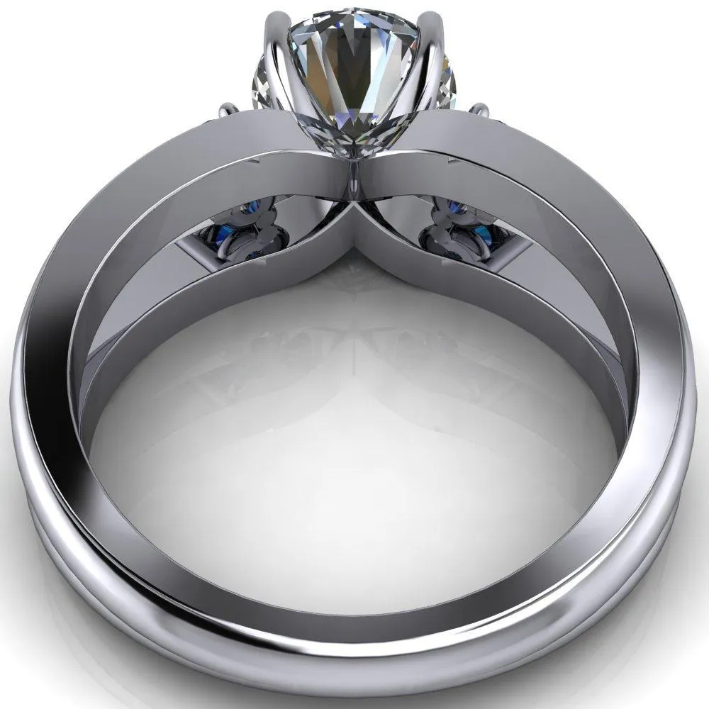 Orion Round Center Stone 2 Round Alexandrite Sides Split Shank Diamond Channel Set Ring
