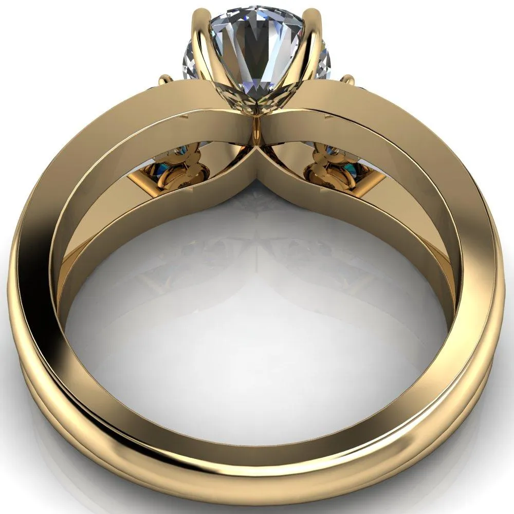 Orion Round Center Stone 2 Round Alexandrite Sides Split Shank Diamond Channel Set Ring